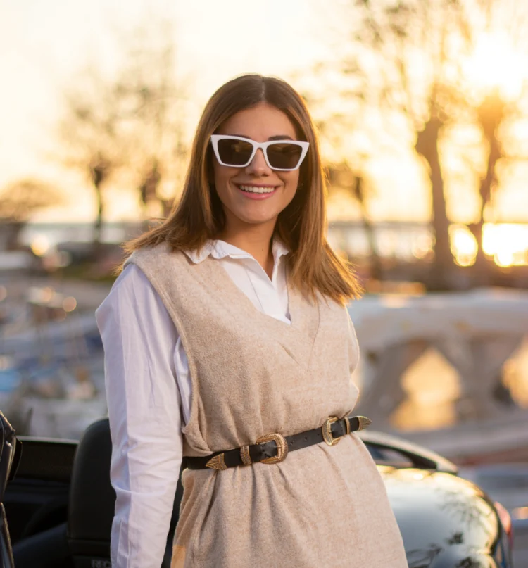 1802202493 Sarah, White sunglasses model front view