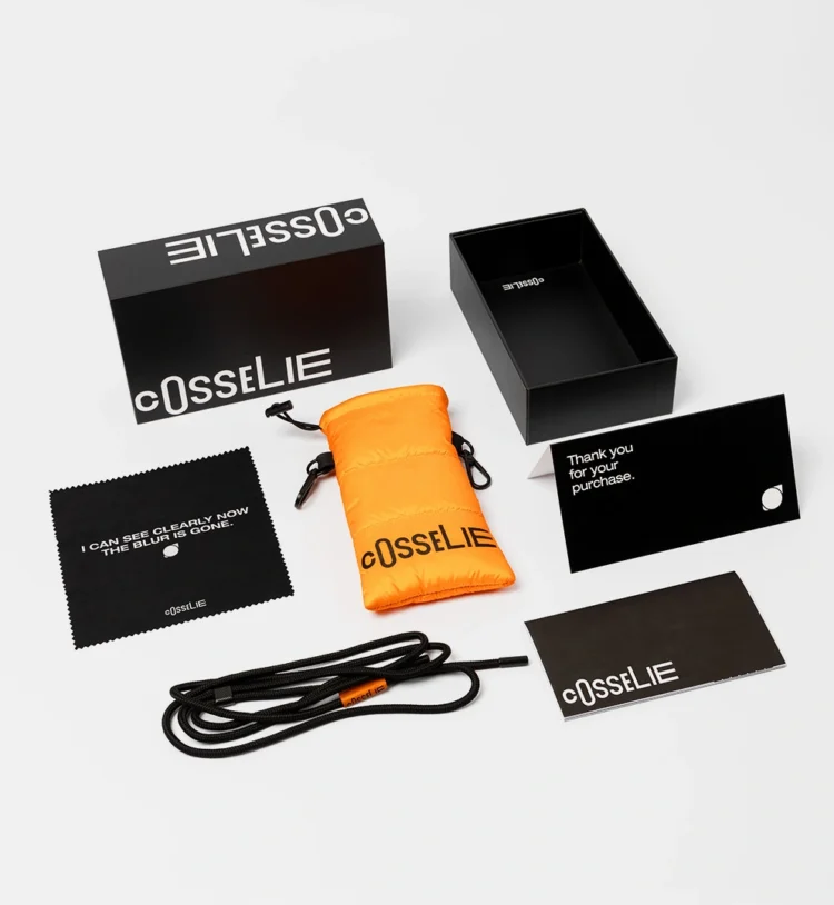 COSSELIE sunglasses black packaging contents