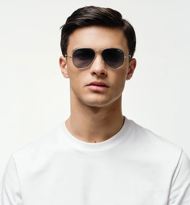 1802202283 Canberra 55, Silver sunglasses model front view