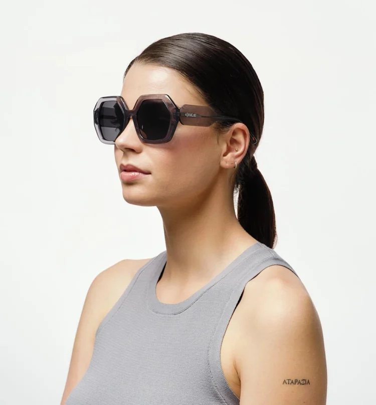 1802202426 Langley, Gray sunglasses model left view