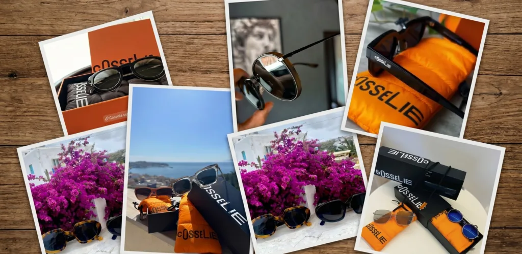 Γυαλιά ηλίου COSSELIE με κουτί, θήκη και πουγκί σε φωτογραφίες creators
